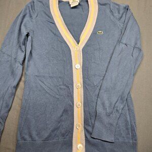 🐊 Lacoste Blue V-Neck Button Cardigan | Size 38 (Small)